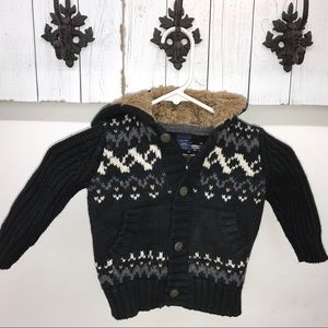 Baby Gap black sweater with fleece lined hood.